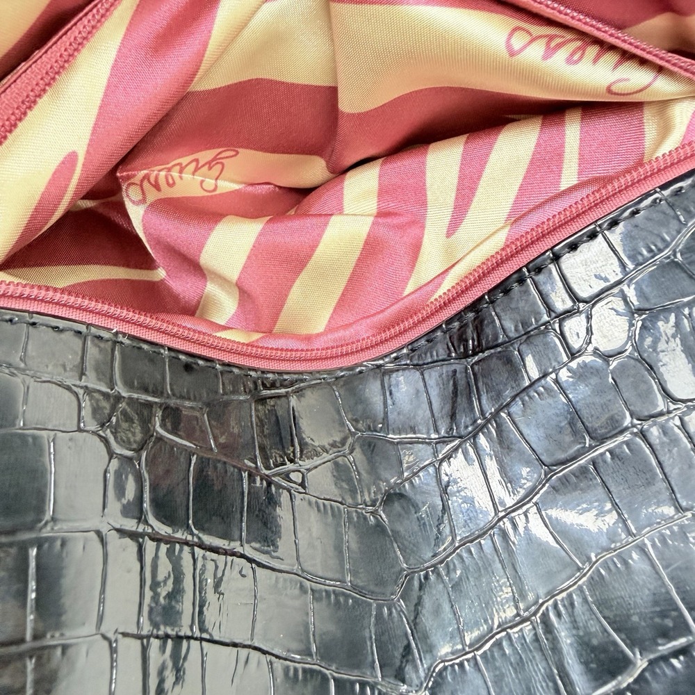 GUESS Black Croc Embossed Shoulder Bag Silver Chain Strap Vintage Y2K Purse - Picture 7 of 13